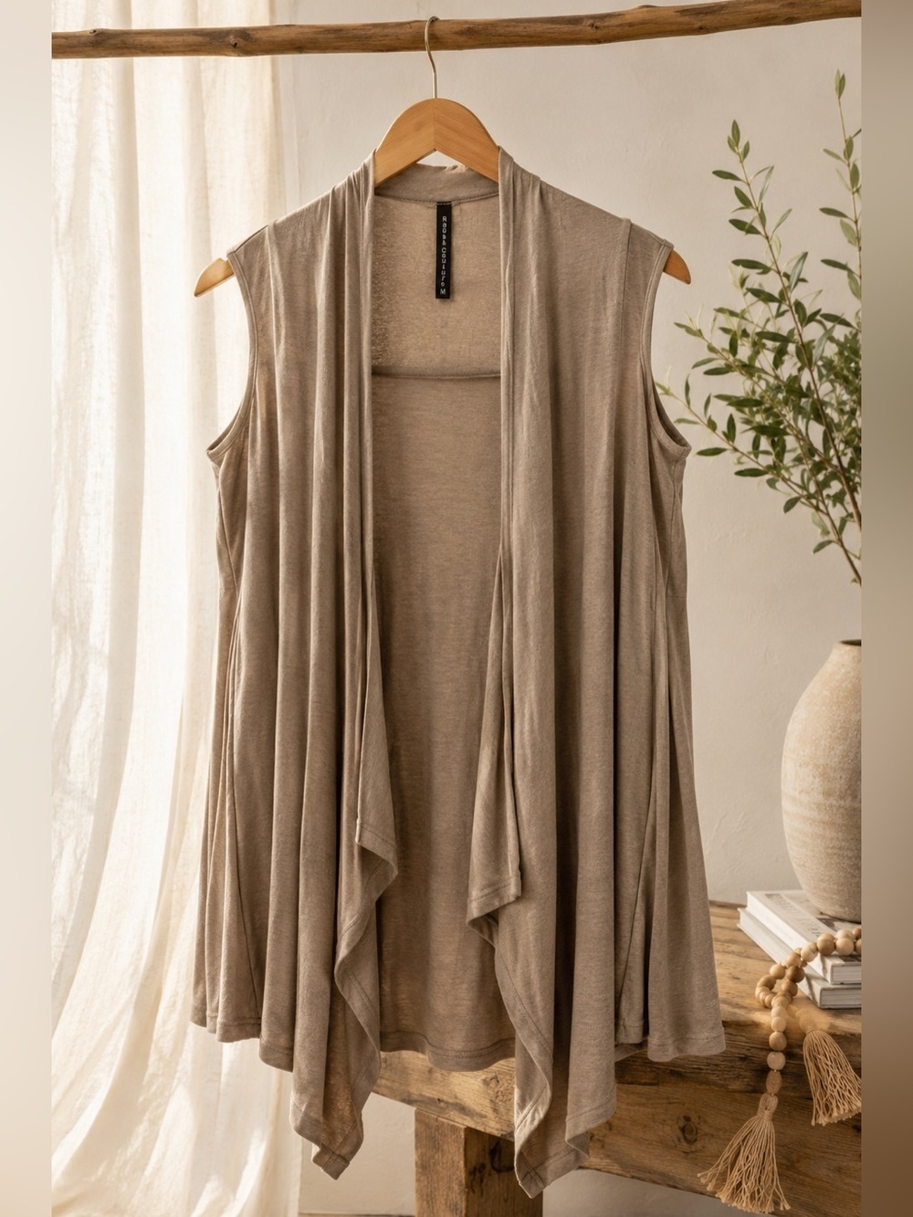 Rags and couture long sleeve open shoulder open tan cardigan size medium